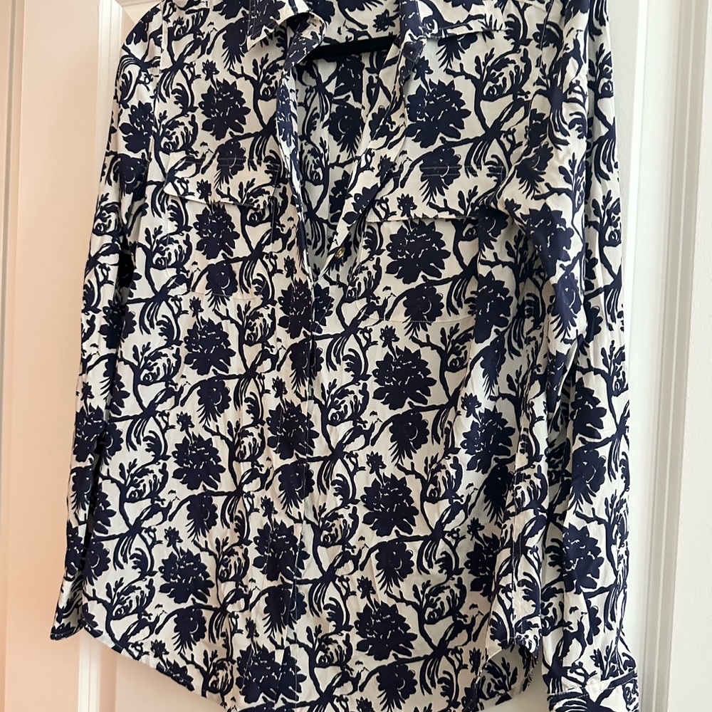 Women’s Navy Floral Button-Up Top - Unbranded